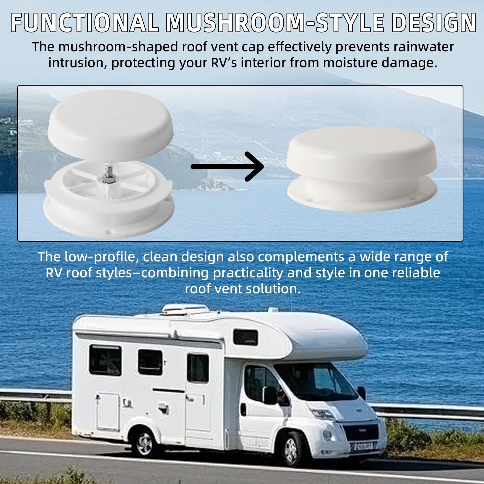 2-Pack Mushroom Style RV Roof Vent Cap with Putty Tape and Screws, Universal …