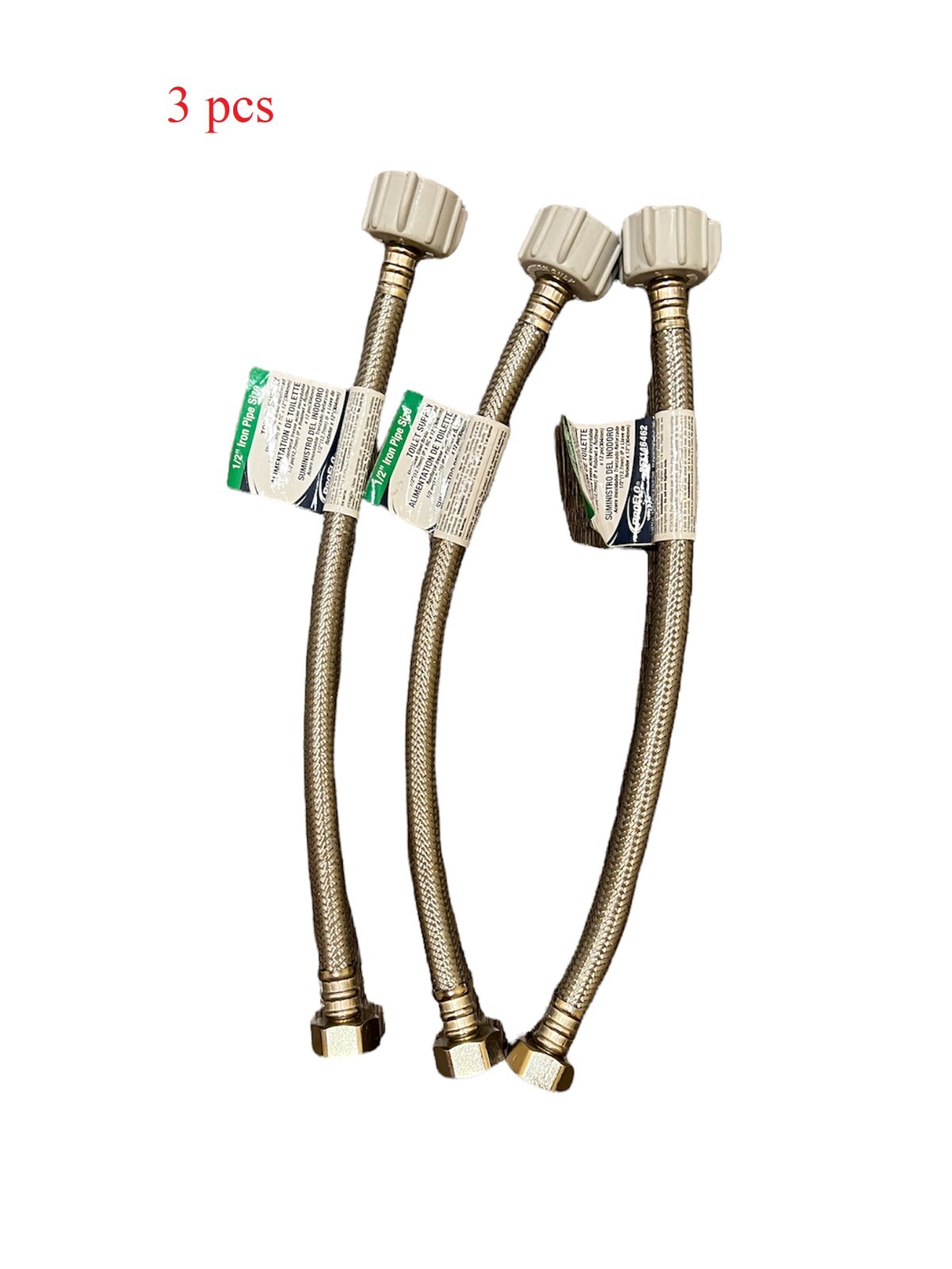 ProFlo PFX146462 Toilet Supply Hose 1/2” Iron Pipe Size ”3 PACK”