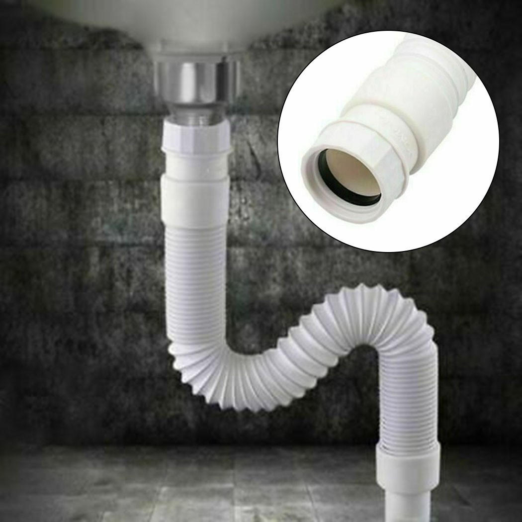 Flexible Plastic Basin Sink Waste Pipe Trap 36~80CM Bathroom Kitchen Syphon -UK