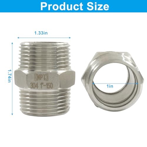 NPT Hex Nipple Pipe Fittings – Premium 304 Stainless Steel 1″ Male x 1″ Male