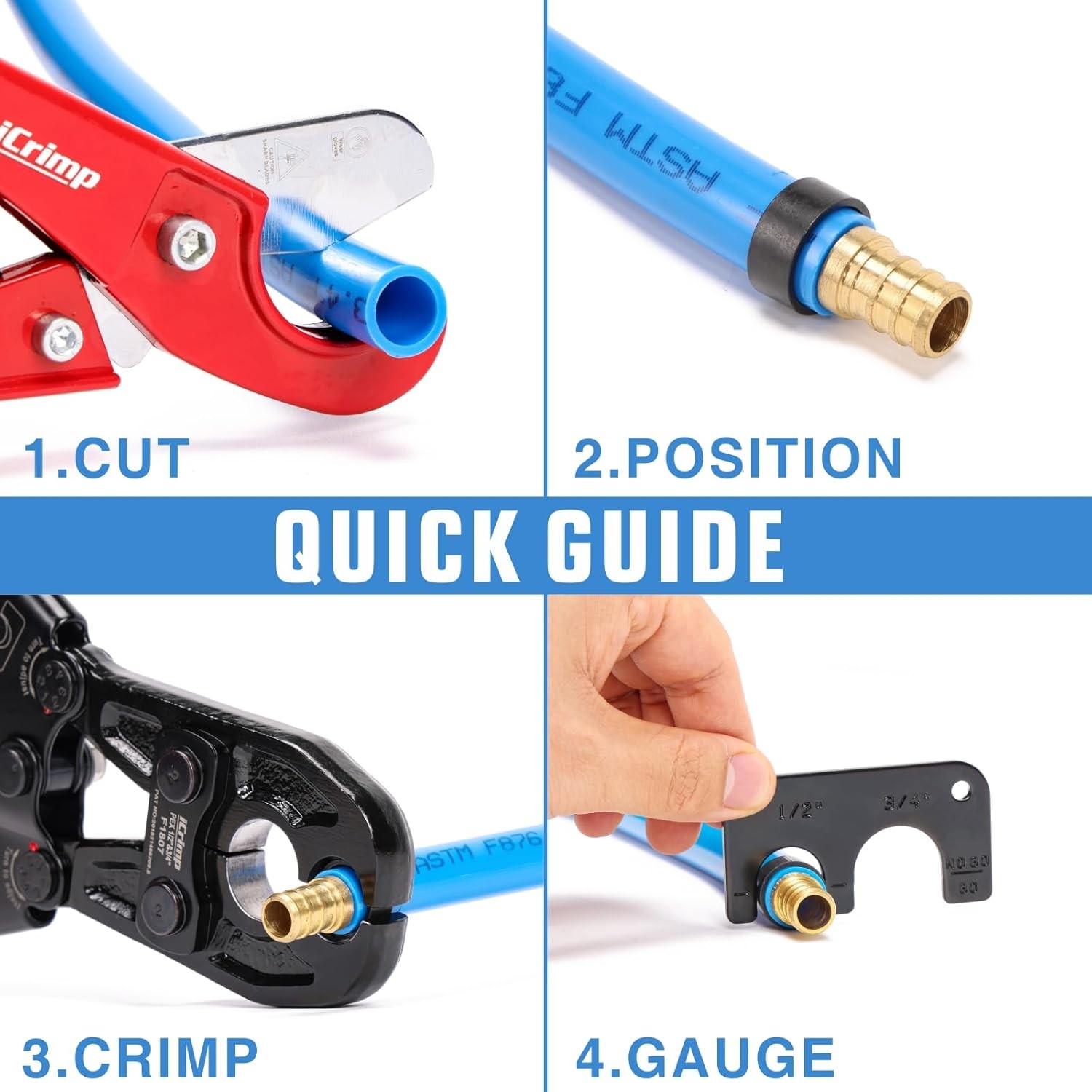 PEX Crimp Tool Kit w/ Cutter & Removal Tool for 1/2″ & 3/4″ PEX Copper Rings