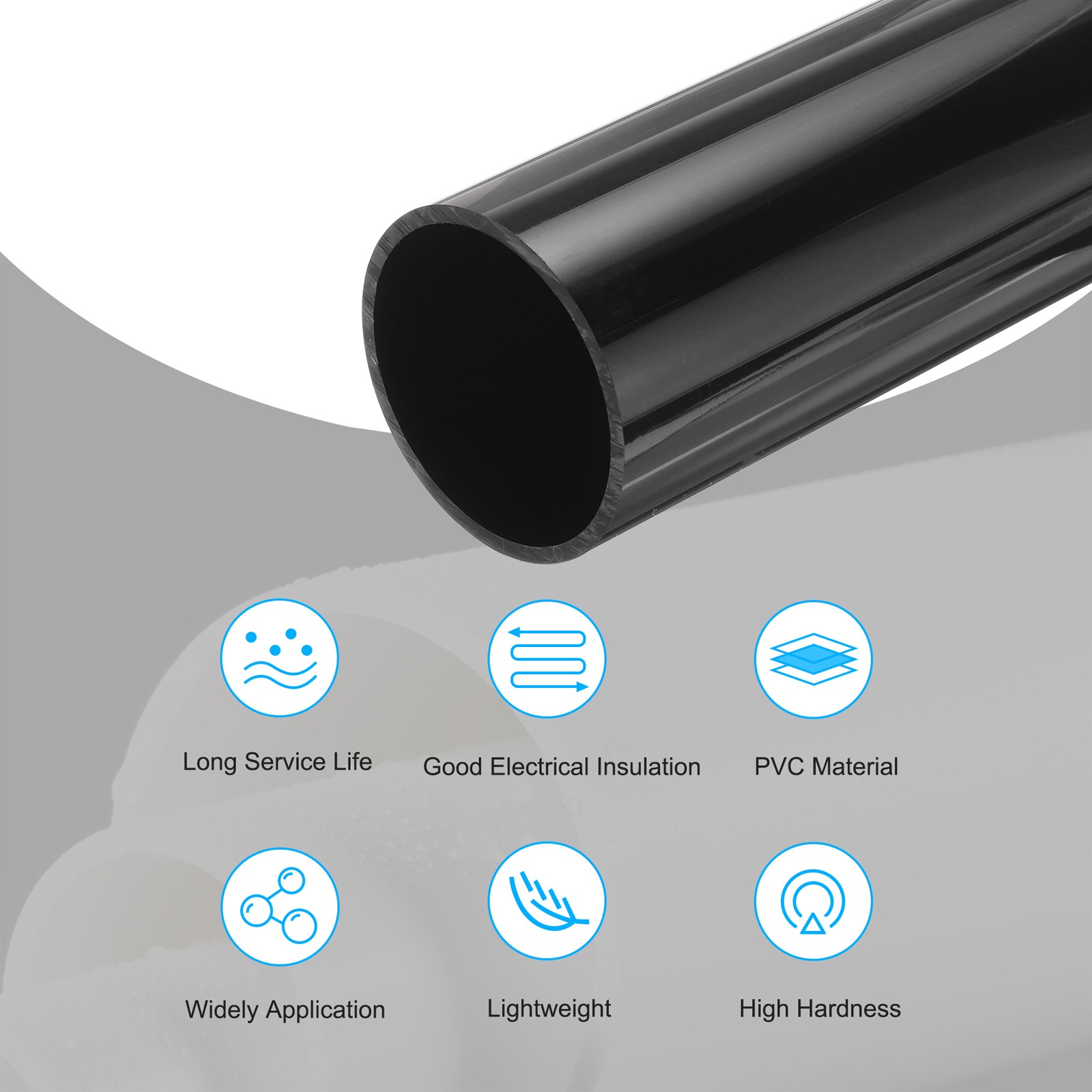 PVC Rigid Round Pipe 57mm ID 63mm OD 500mm Black High Impact