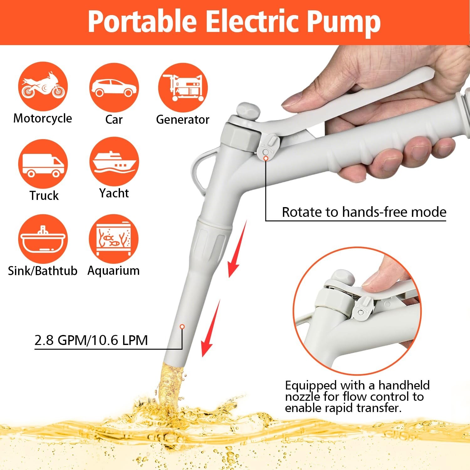 Battery Powered Fuel Transfer Pump with Hand Trigger Nozzle | Electric Gas Si…