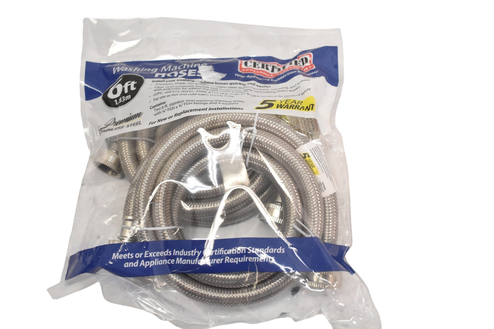 2 Pack Certified Appliance Accessories Washing Machine Hoses 6 Ft Stainless
