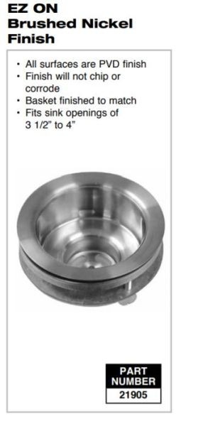 PASCO 21905 Basket Strainer 3-1/2″ to 4″ Brushed Nickel PVD Finish