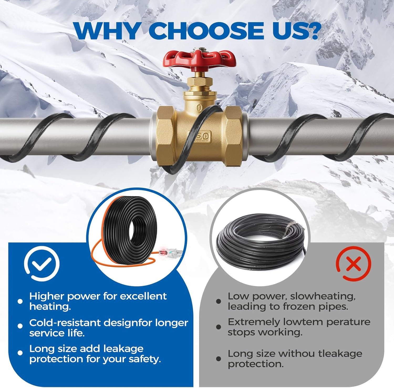Heat Tape, 200FT Deicing Heating Cable,Pipe (Metal and Plastic) Freeze Protected