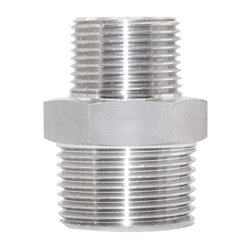 Reducing Hex Nipple, 1/4″ 1/4“ x 1/8” NPT( O.D x O.D: 1/2″ x 3/8″ ) Pack of 2