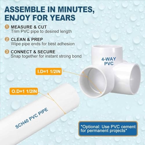 Pack 1 1/2″ SCH0 PVC Elbow Pipe Fittings-Way PVC Elbow 4 1 1/2″ SCH40 (4-Way)