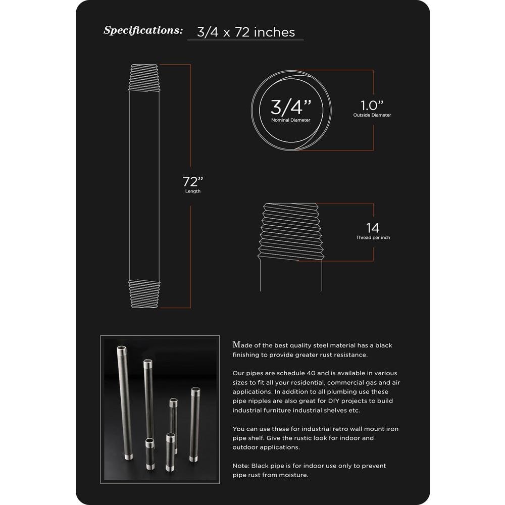 3/4 in. x 72 in. Black Steel Pipe