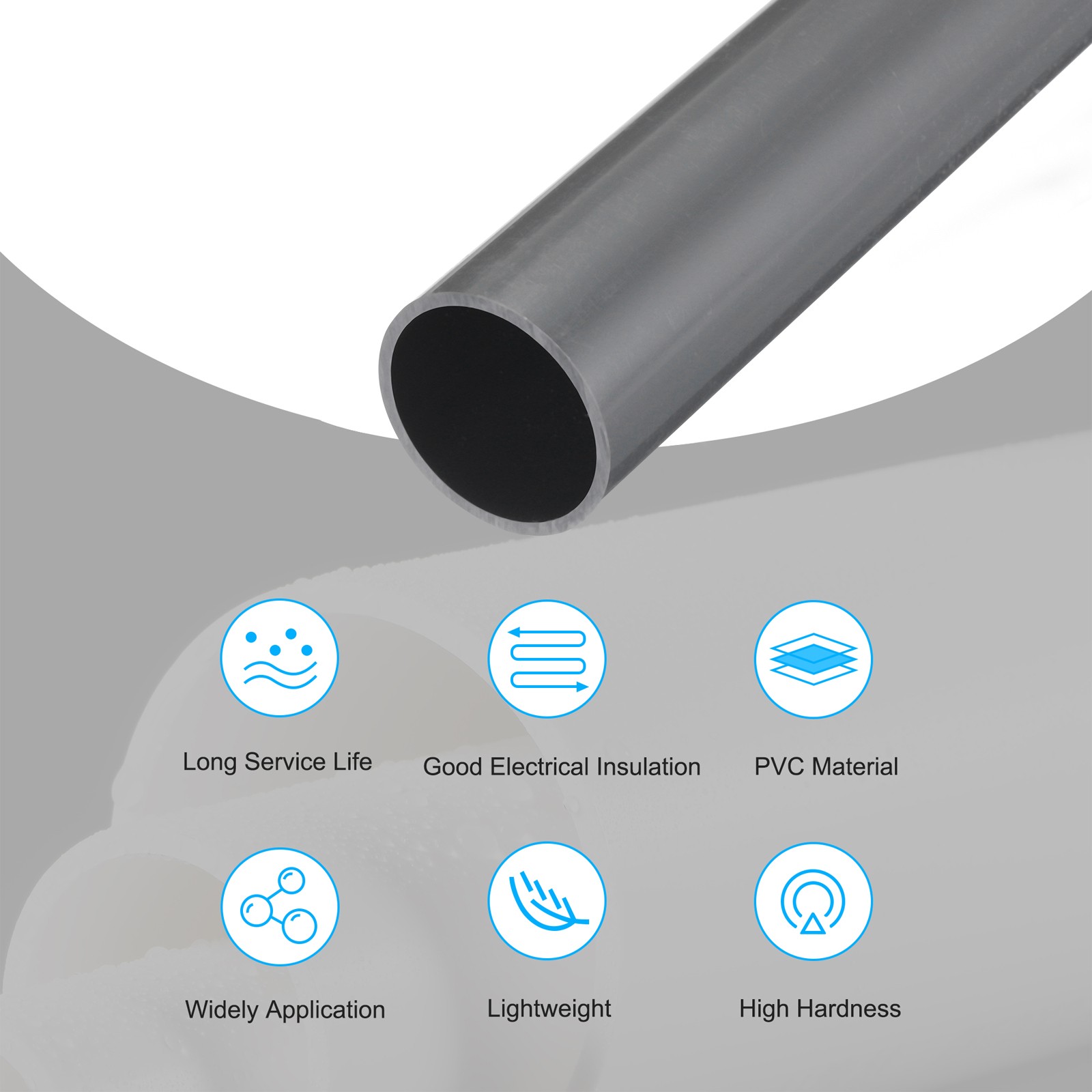 PVC Rigid Round Pipe 36.8mm ID 42mm OD 500mm Light Grey High Impact