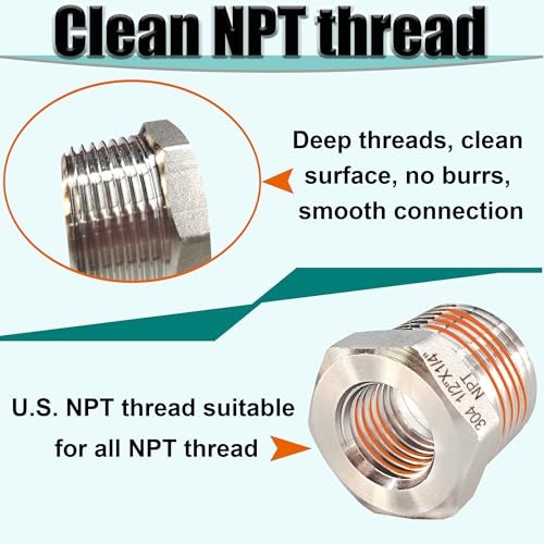 1/2″ NPT Male to 1/4″ NPT Female Hex Bushing Reducer, 304 1/2” MNPT x 1/4” FNPT