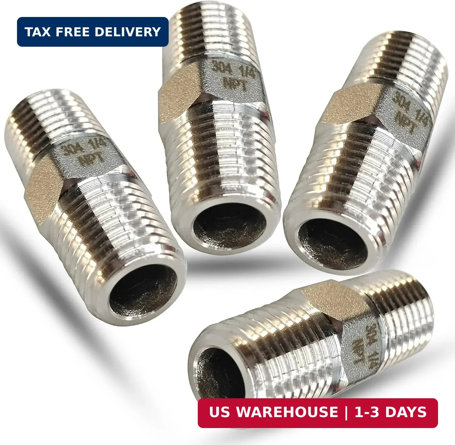 1/4″ NPT Male Hex Nipple Pipe Fittings, 304 Stainless Steel 1/4 inch Threaded Pi
