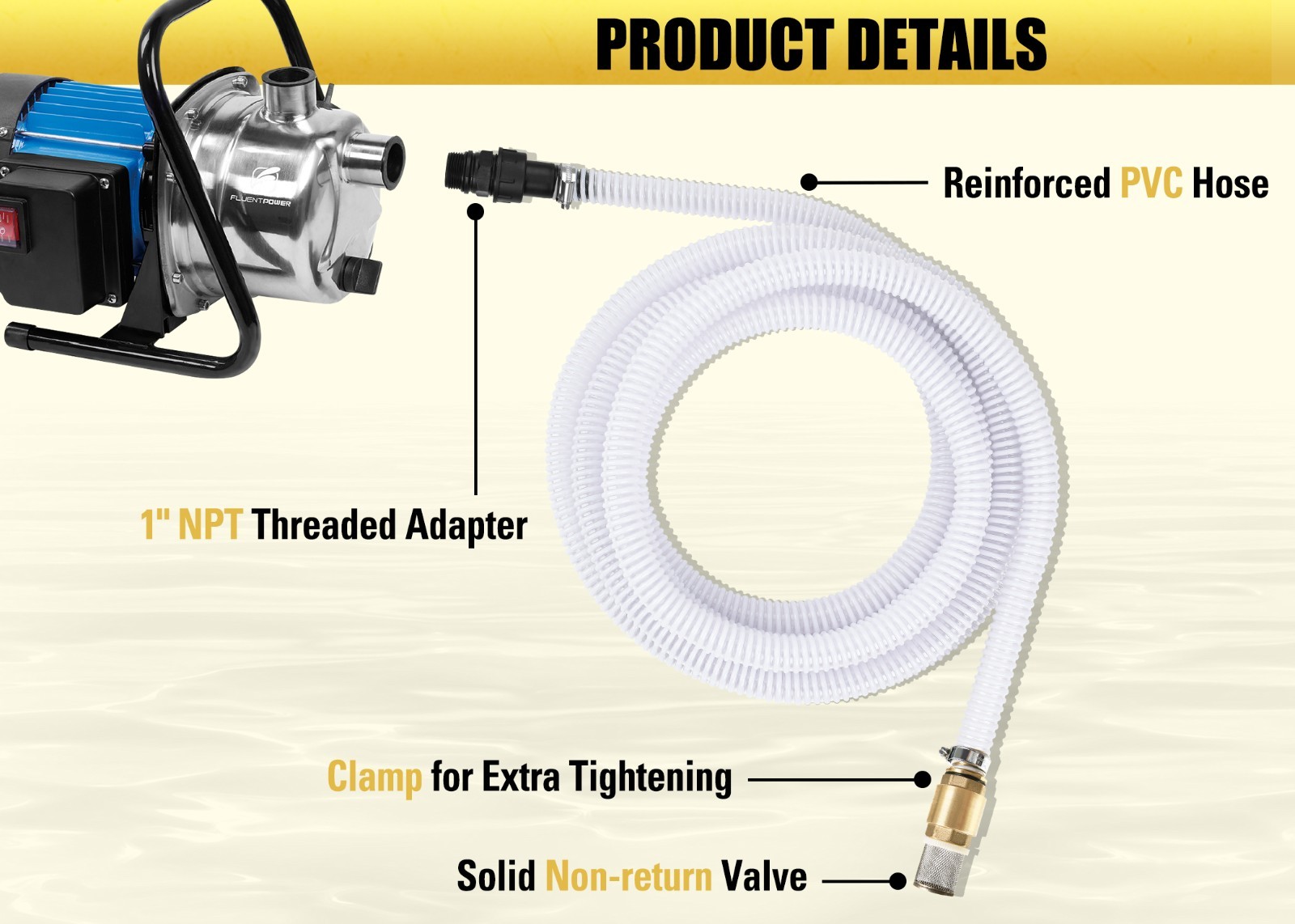 FLUENTPOWER 23FT x 1″ Suction Hose Kit with Brass Fitting Check Valve