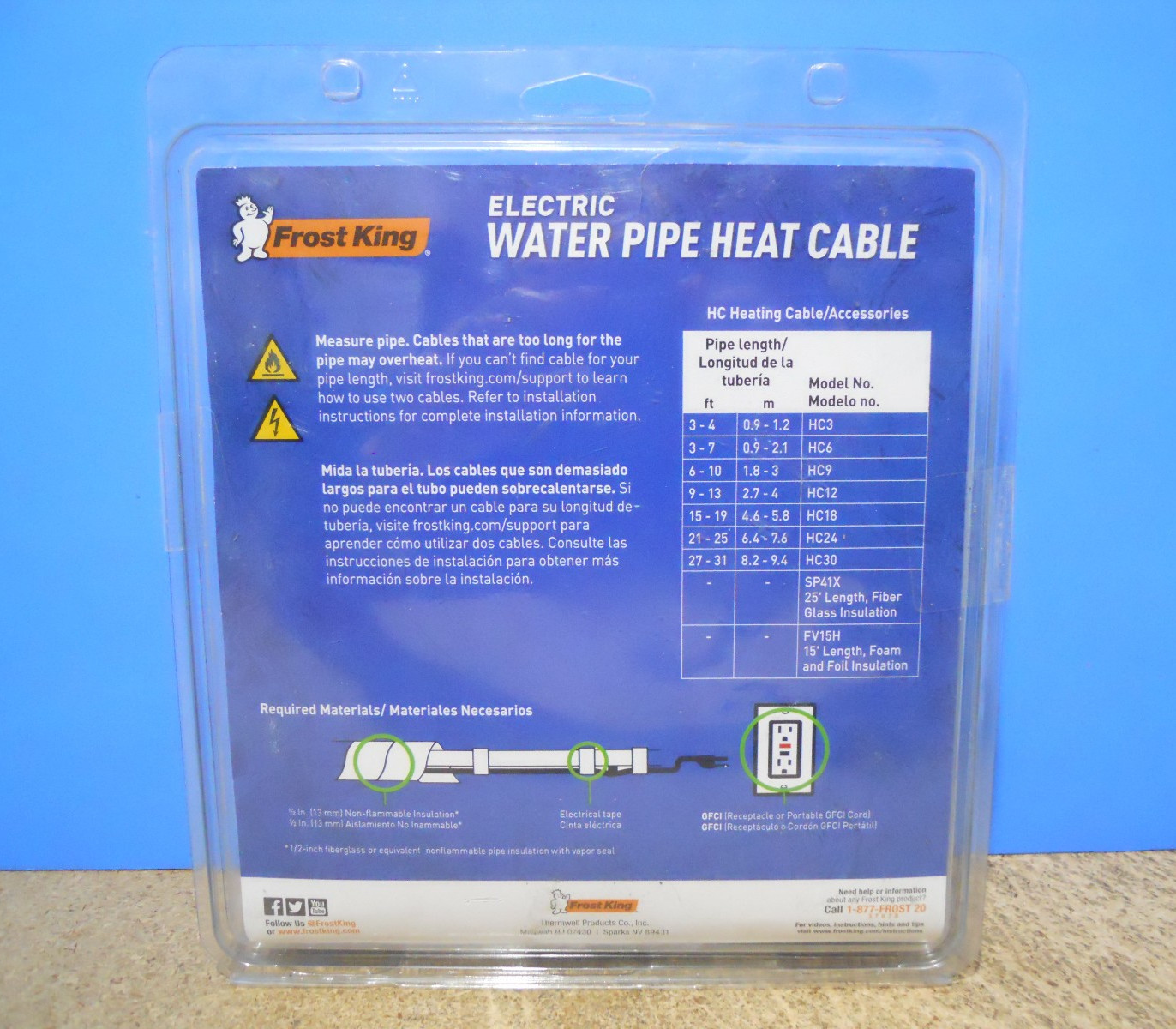 Frost King HC18, 15-19 Foot 120V Electric Water Pipe Heat Cable New!