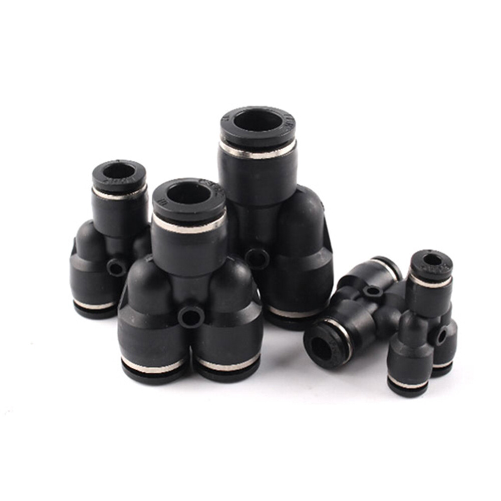 Pneumatic Push In Fittings Hose Tube Stem Join Adapter Tee Quick Connector Black