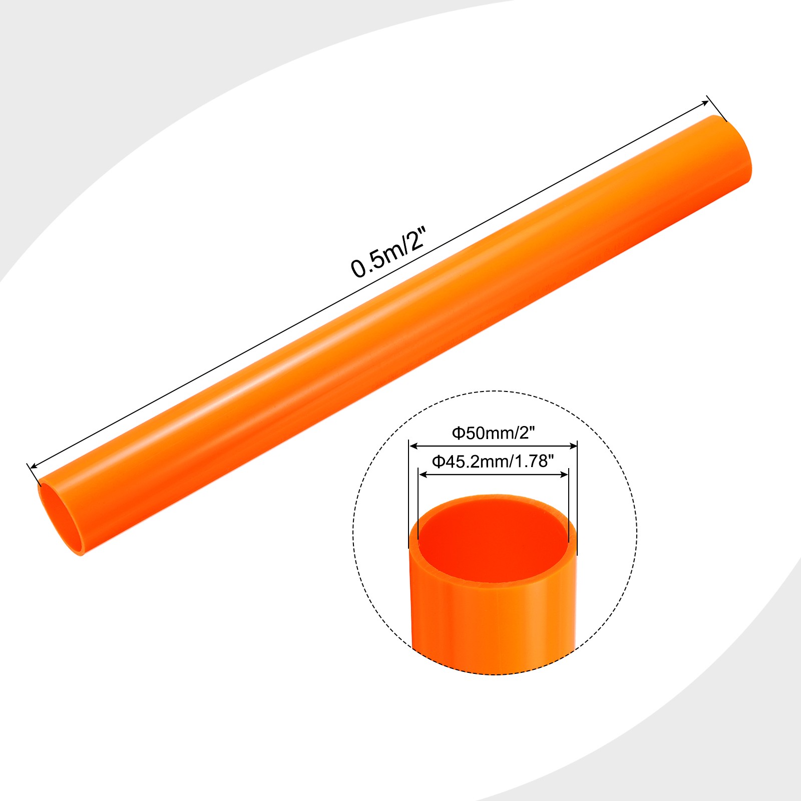 Rigid Round Pipe 45.2mm ID 50mm OD 500mm Orange High Impact