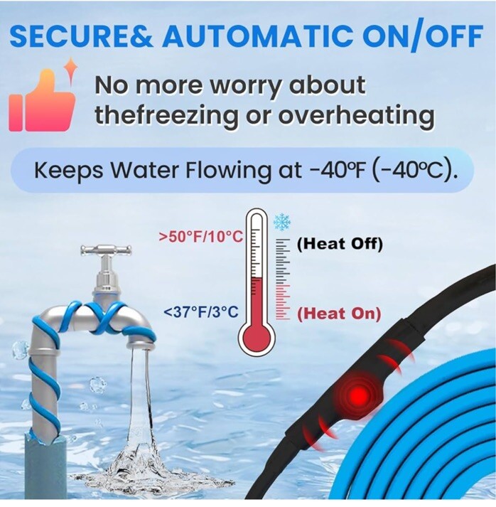 MAXKOSKO Self Regulating 5W 120V, Pipe Heat Cable for Pipe Freeze Protection