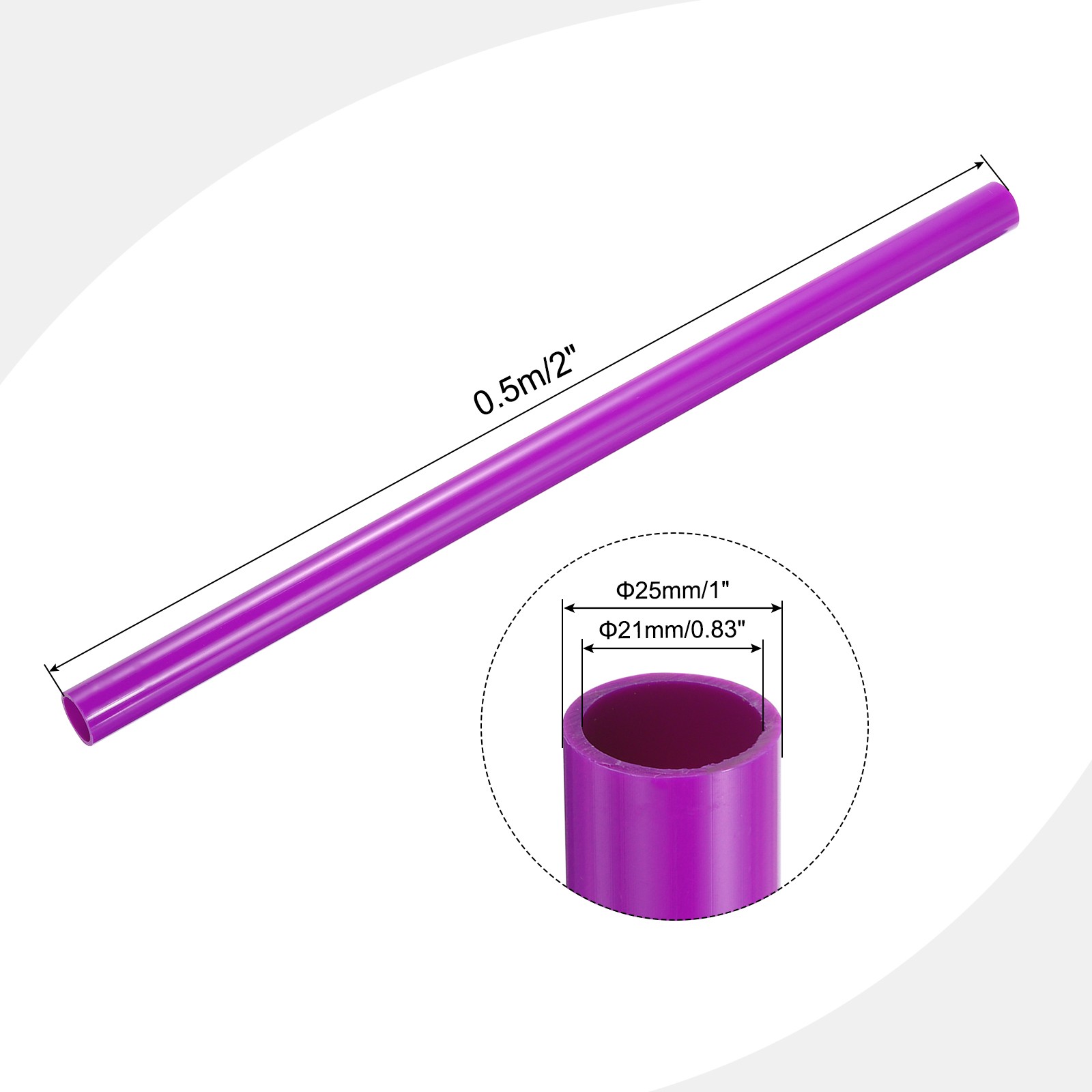 PVC Rigid Round Pipe 21mm ID 25mm OD 500mm Purple High Impact