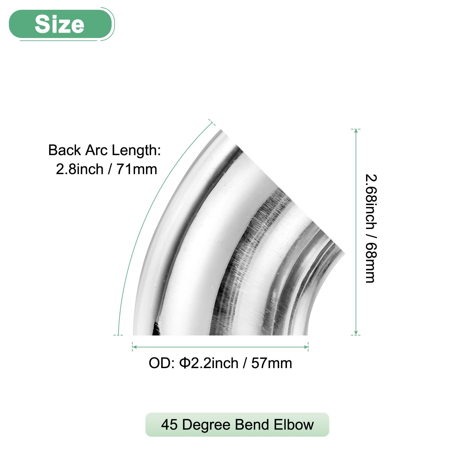 OD 2.2 Inch 45 Degree Mandrel Bend Elbow, Thicken 1.5 mm Height 68 mm