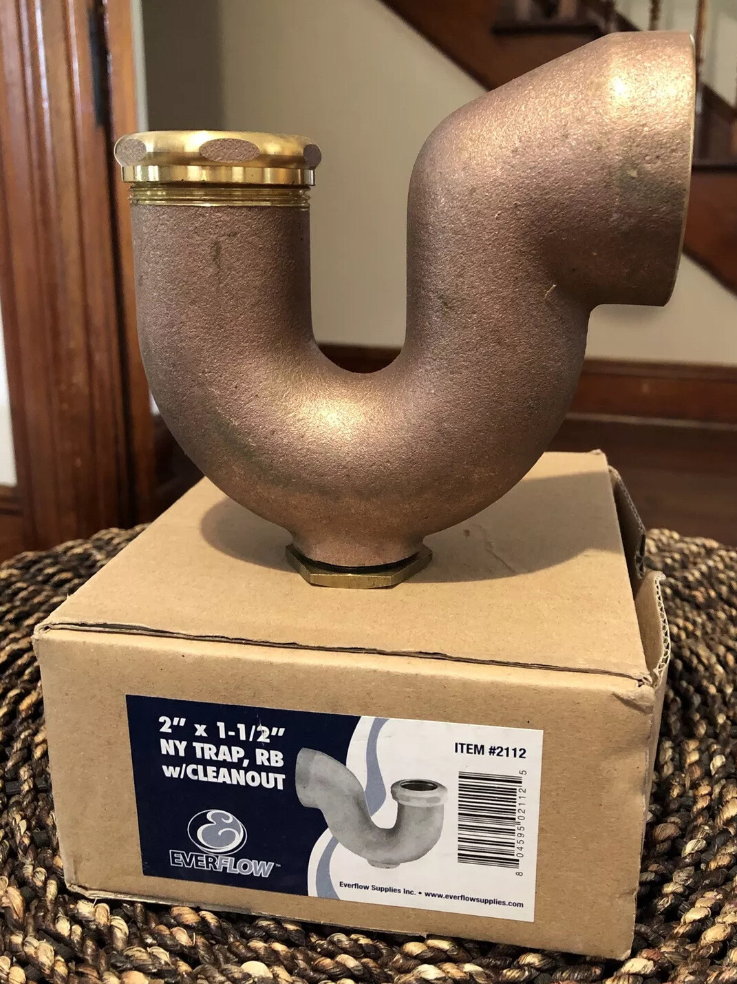 EVERFLOW Supplies 2” x 1-1/2” NY Trap, RB with Cleanout Item 2112 Rough Brass