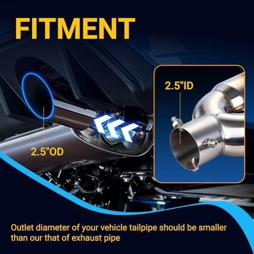 Dual Exhaust Tips with 2.5 inch Inlet 3 inch Outlet, Straight Blue-Straight