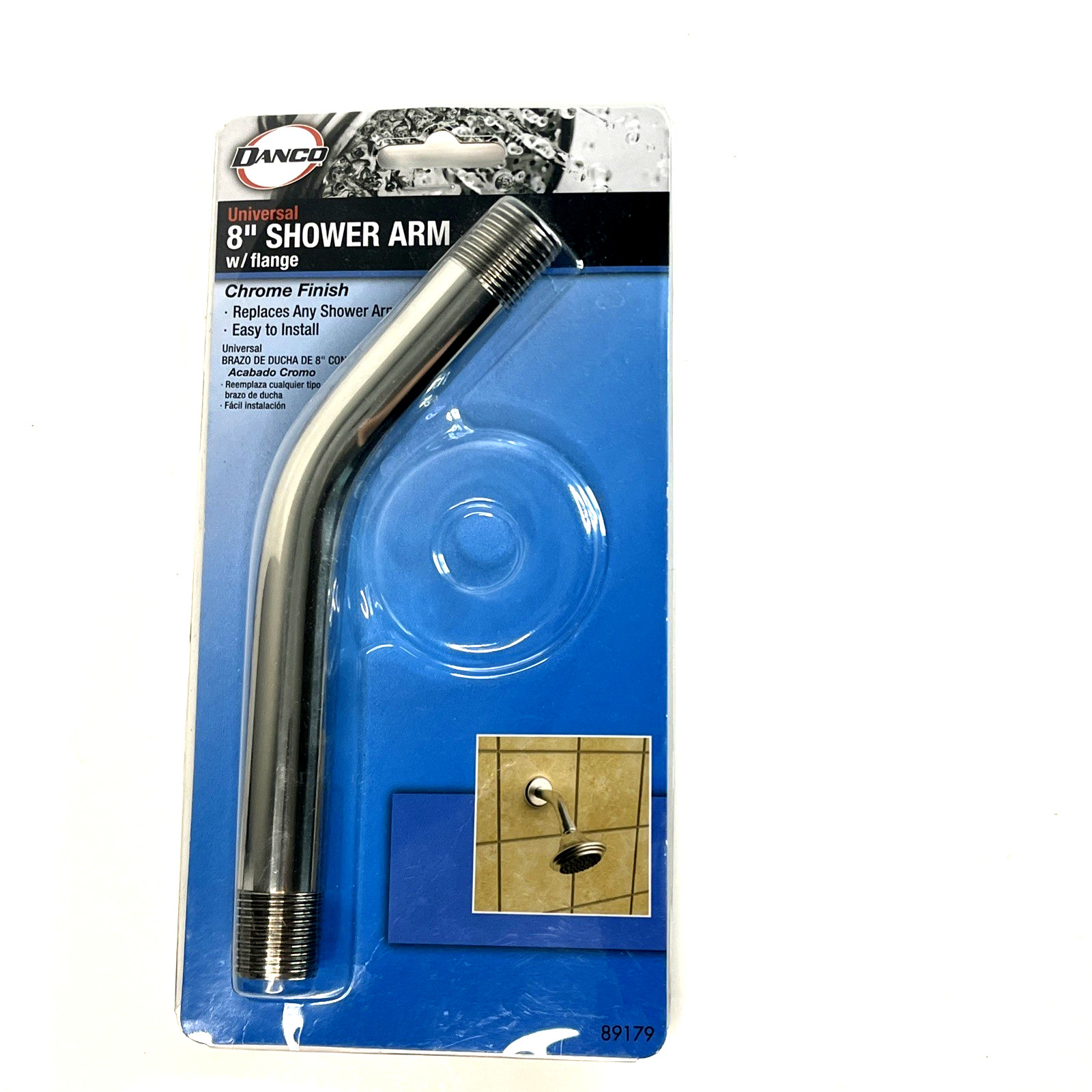 Danco Universal 8 Inch Shower Arm Without Flange Chrome Finish Silver 89179 NEW
