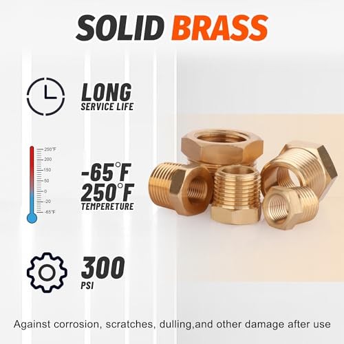 18PCS Brass Fitting Kit,1/4″ – 1/8″, 3/8″ – 1/8″,3/8″ – 1/4″,1/2″ – Hex Bushing