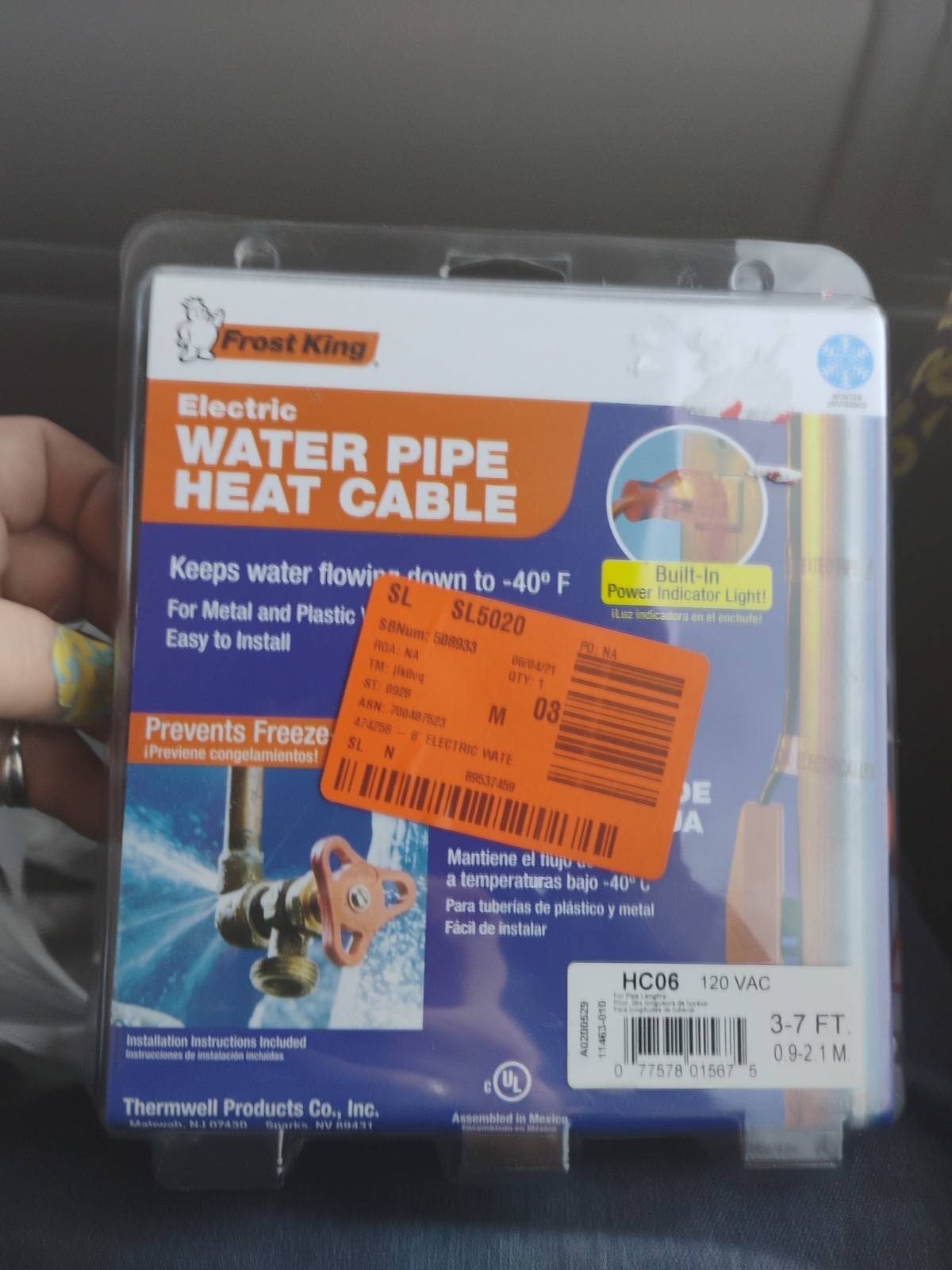 Frost King Water Pipe Heat Cable, Keep Your Hose Outlet From Freezing This Year.