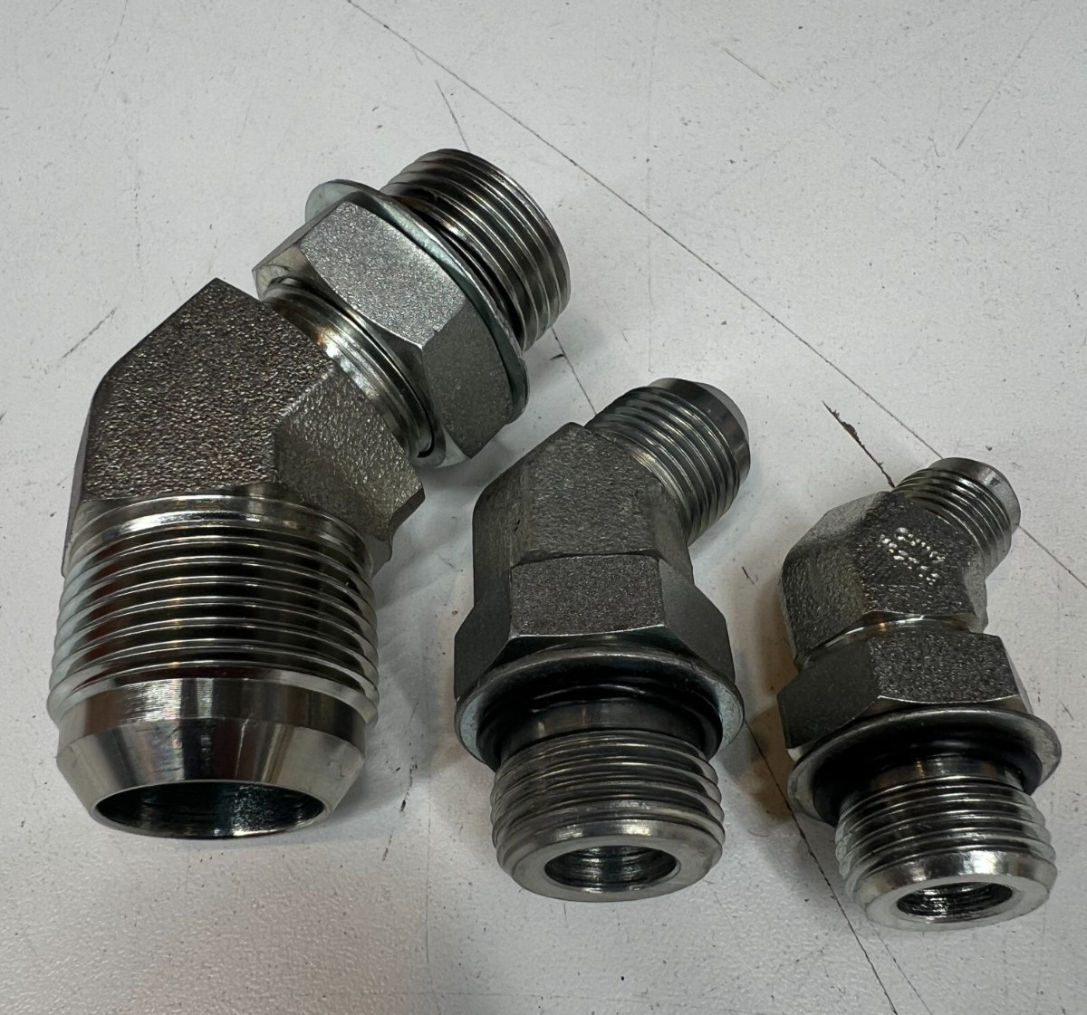 Various Sizes of Brennan 6802 Hydraulic 45 Degree Elbow Male 37° JIC x Male ORB