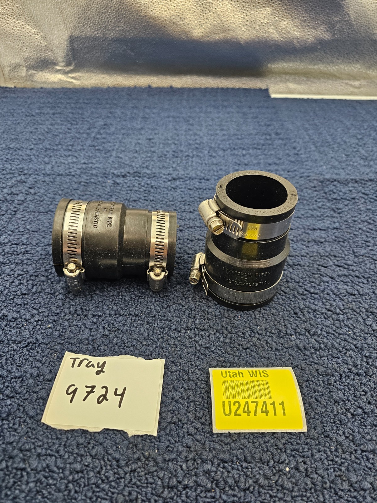 (QTY 2) Fernco 1056-150/125 Flexible Pipe Coupling 1-1/2” Plastic/Steel 1-1/4”