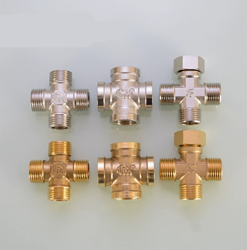 BSP Brass 4-Way Cross Fitting Female Male Connecter 1/2″ 3/4″ Water Pipe Adapter