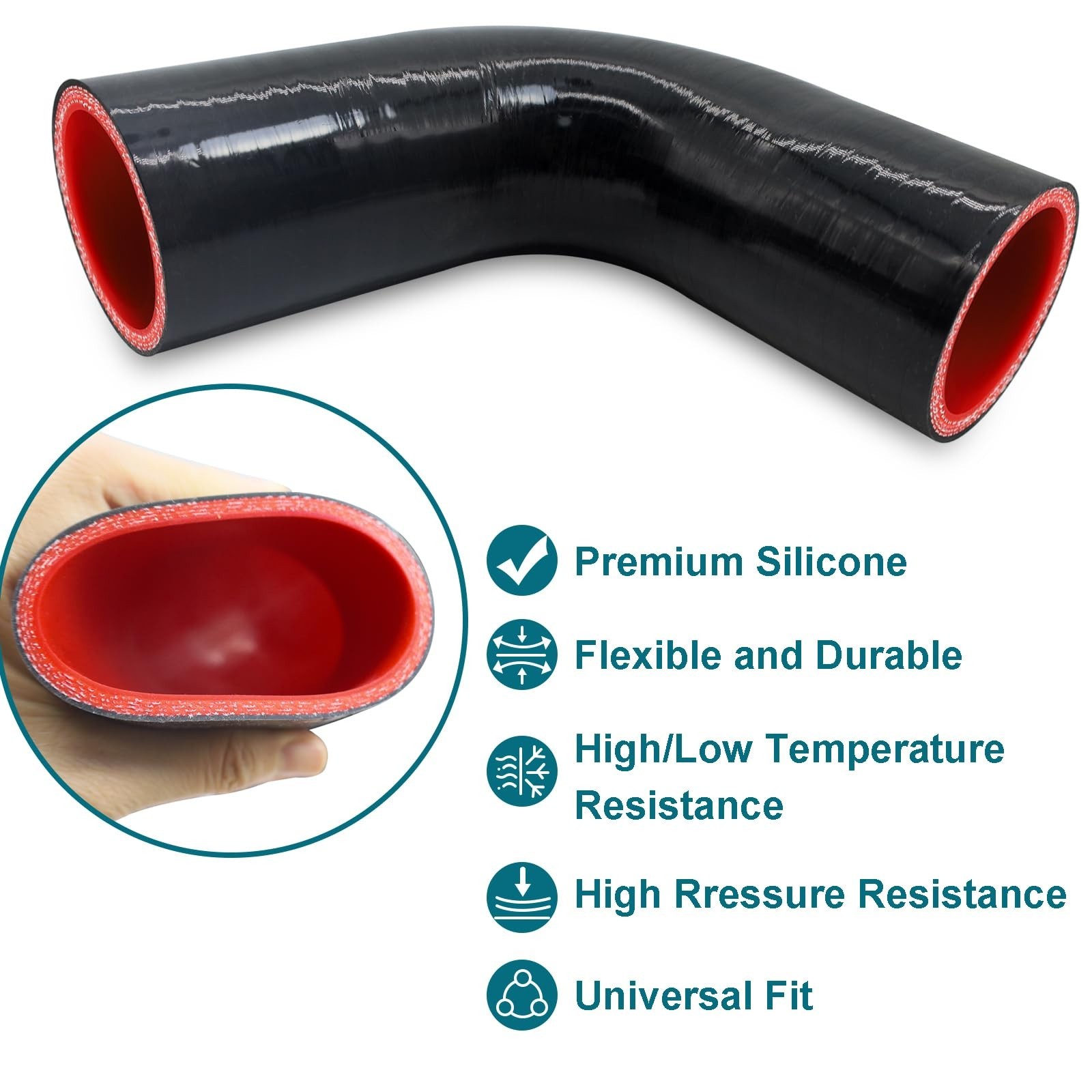 90 Degree Elbow ID 3” (76mm) Silicone Hose Coupler, Reinforced 4-layer Wall …