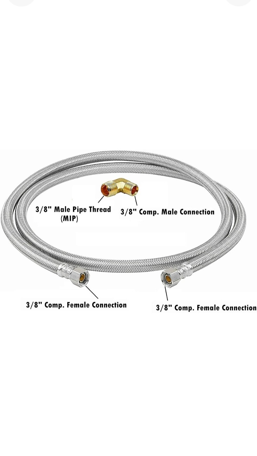 3/8″ Comp x 72″ 6-FT S.S. Universal Dishwasher Water Supply Line Connector LF