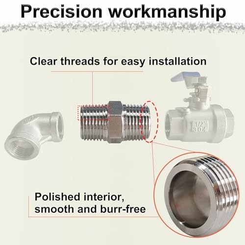 1/4″ Male x 1/4″ Male Hex Nipple Pipe Fittings, 304 Stainless Steel 1/4“, 2pcs