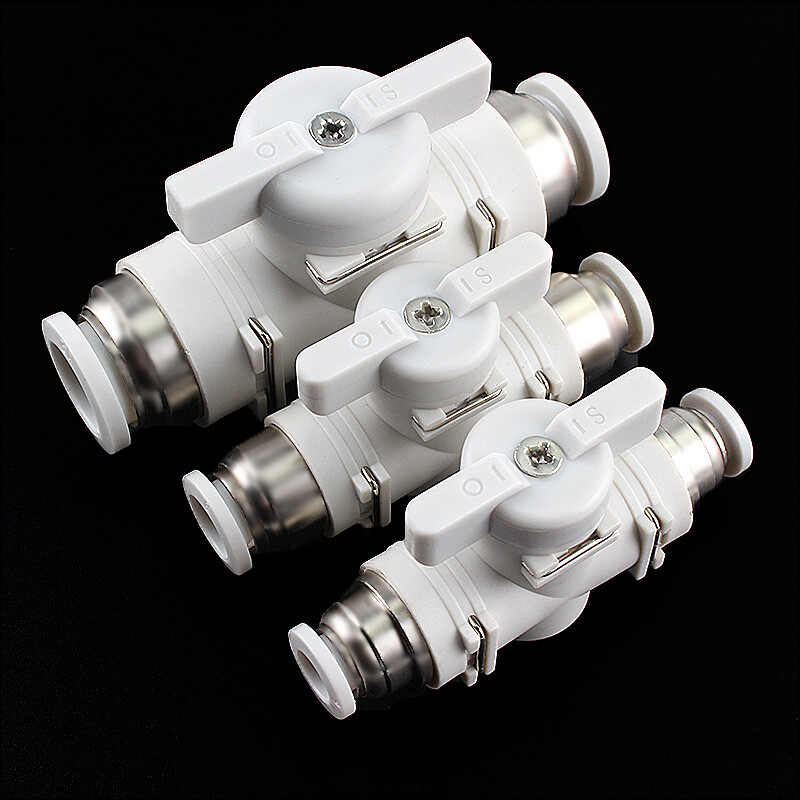 4-12mm Push Fit Ball Valve Shutoff Valves Pneumatic Fitting Straight Black White