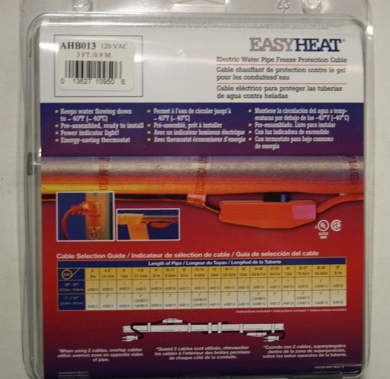24′ Electric PIPE HEAT TAPE Cable w/ Thermostat – EasyHeat – New