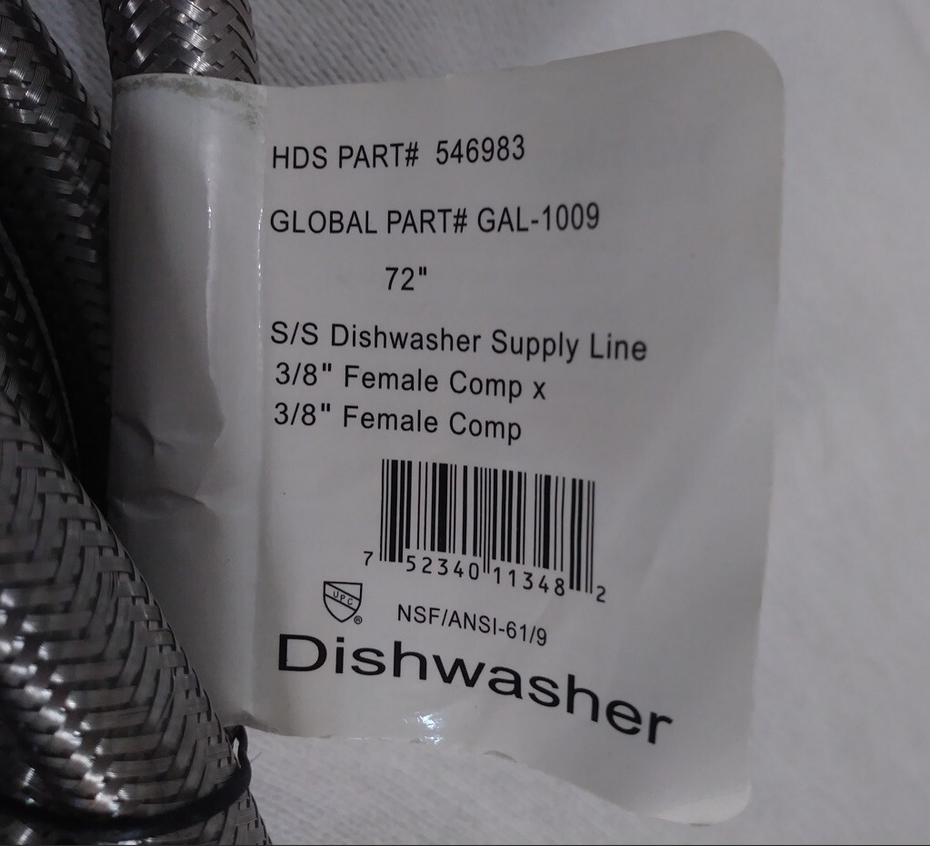 72″ SS Dishwasher Water Supply Line Connector 3/8″ Comp X 3/8″ (#546983)