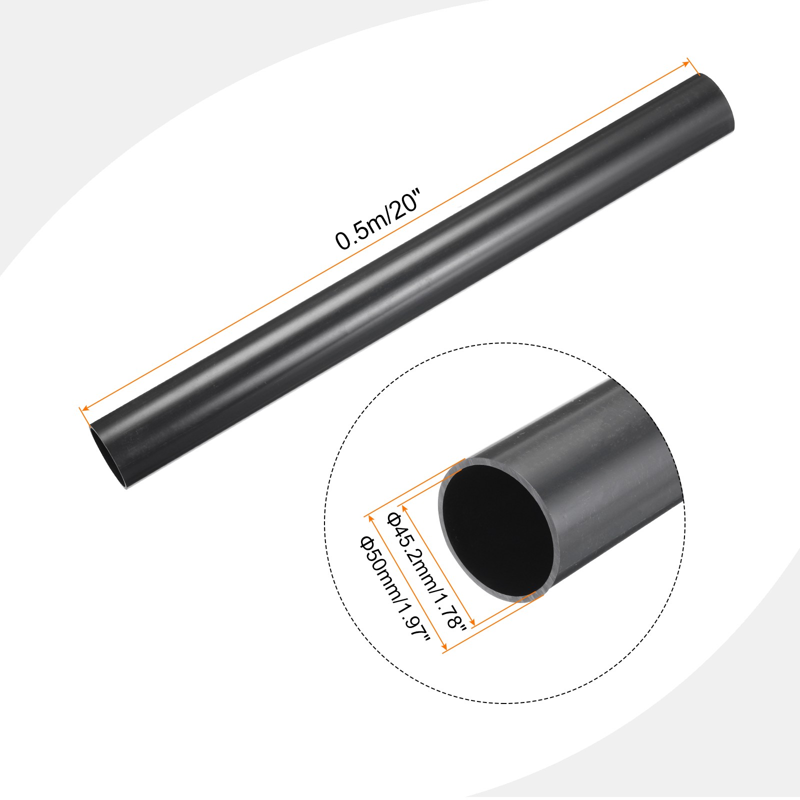 Rigid Round Pipe 45.2mm ID 50mm OD 500mm Dark Grey High Impact