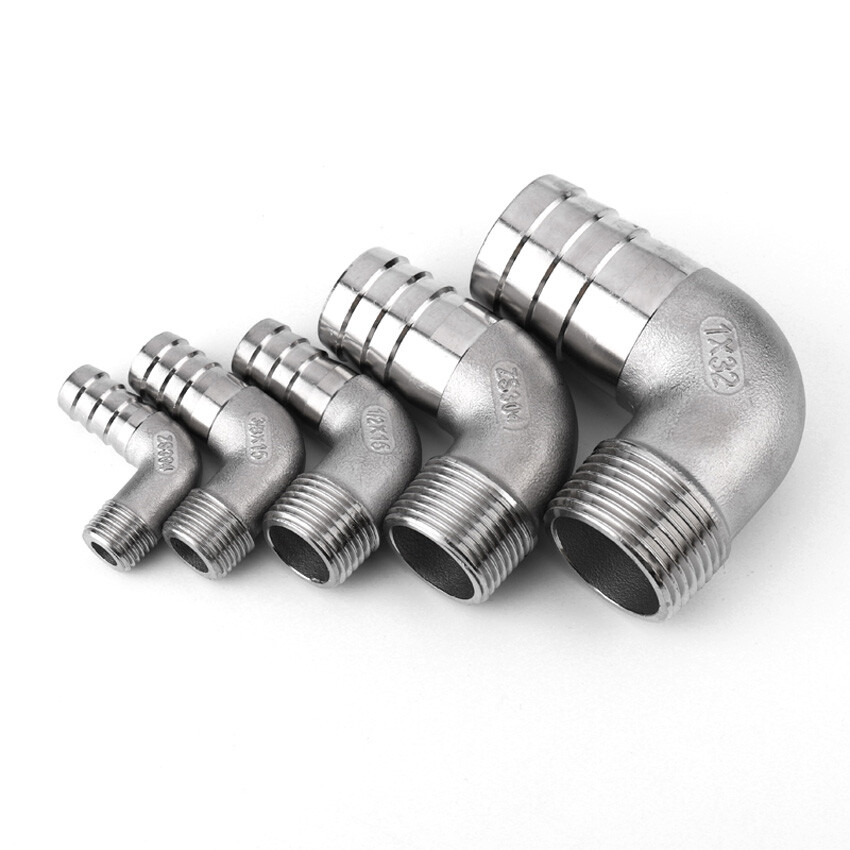 1/4″-1.2″ Stainless Steel Male Thread Fitting Hose Tail Elbow 90° Barb Connector