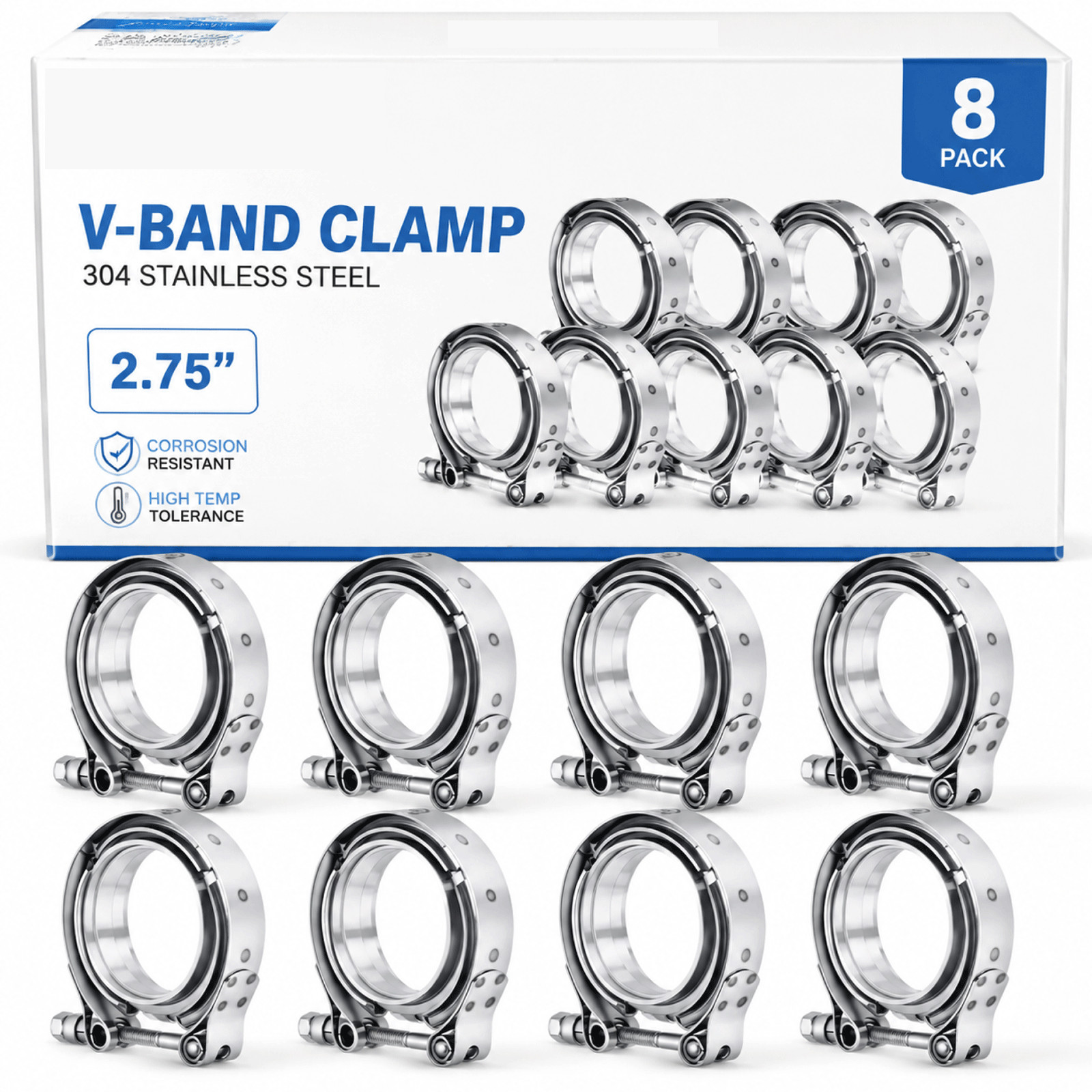 2.75″ V Band Clamp with Flange 2PCS Stainless Steel Male Female Replacement 8PC