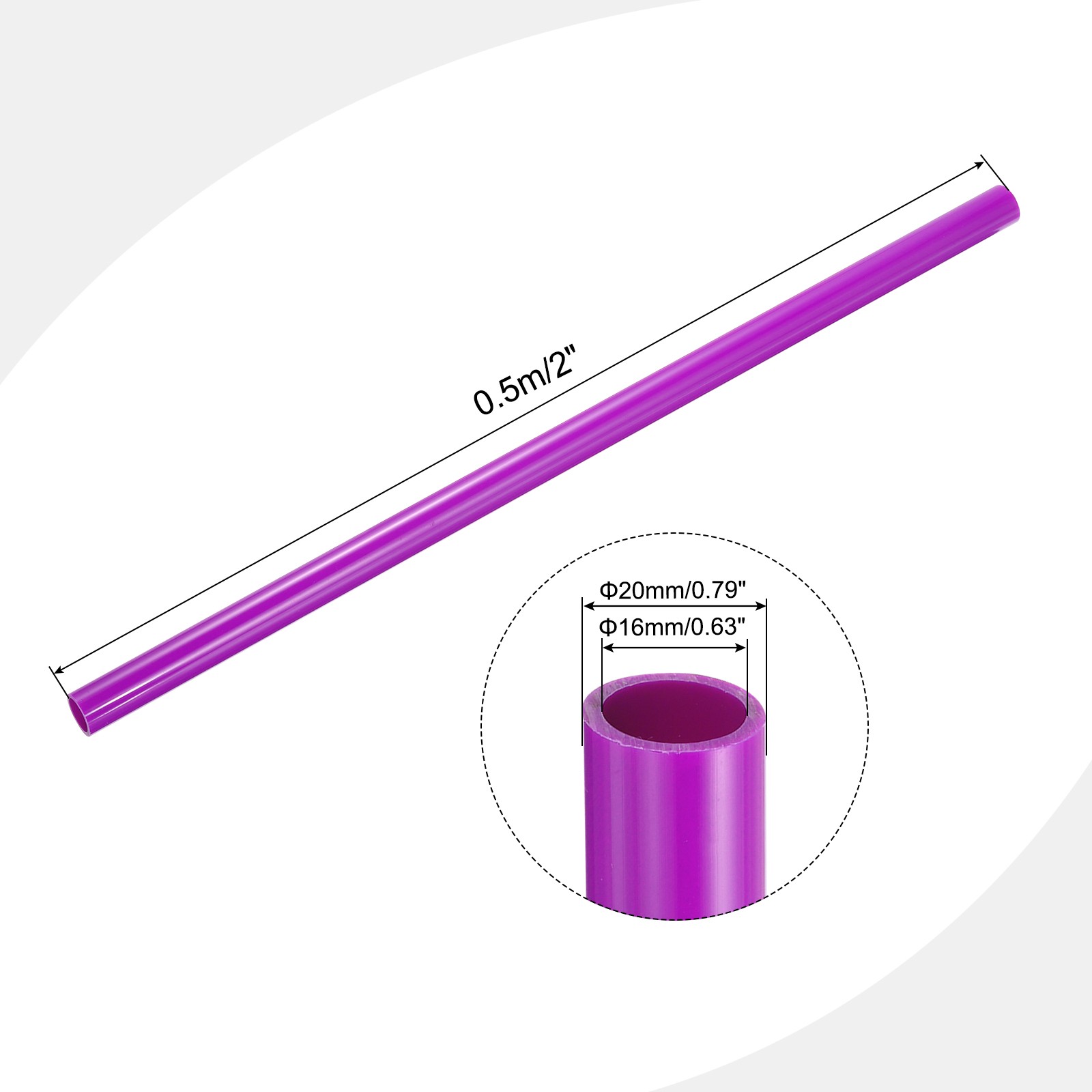 PVC Rigid Round Pipe 16mm ID 20mm OD 500mm Purple High Impact