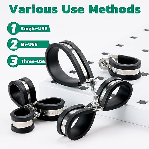 125PCS Cable Clamp,12 Sizes Stainless Steel Rubber Coated 125 PCS – 12 Sizes