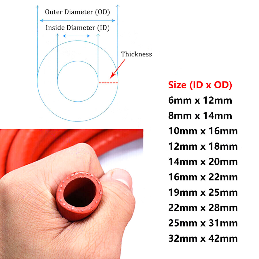 Red/Blue Silicone Braided Hose Tube Reinforced for Water Oil Fuel High Temp 300℃