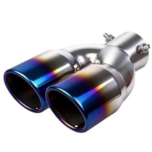 Dual Exhaust Tips with 2.5 inch Inlet 3 inch Outlet, Straight Blue-Straight