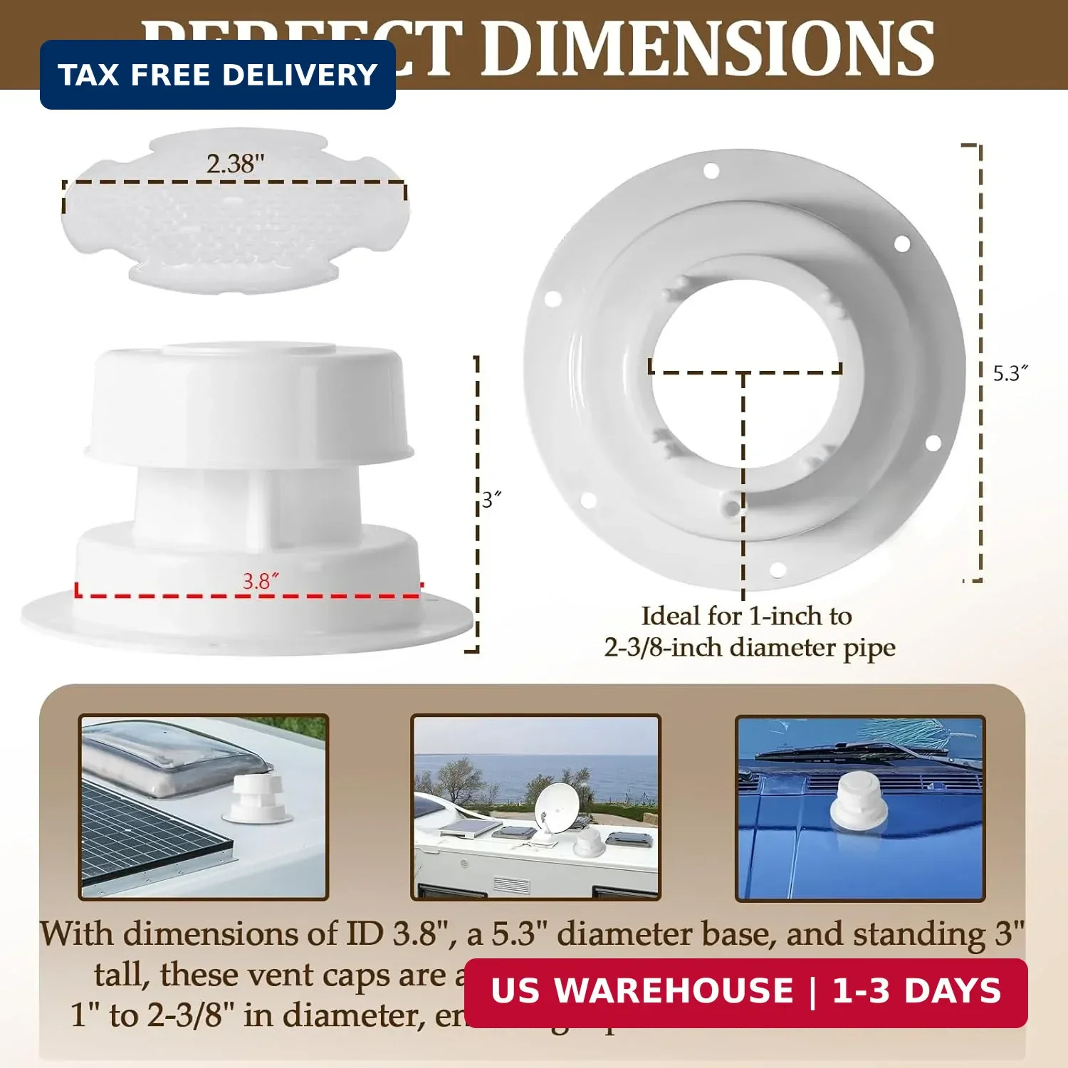 (2 Pack, White RV Roof Vent Cover Kits with Putty Tape and Screws, Camper Vents
