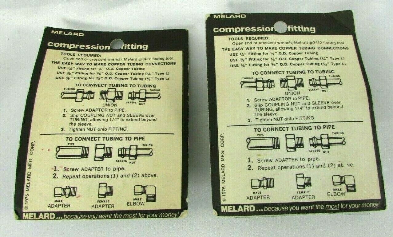 Brass Compression Elbow Fitting Lot (2) 3/8″ Elbow Vintage 1975 Package 27204