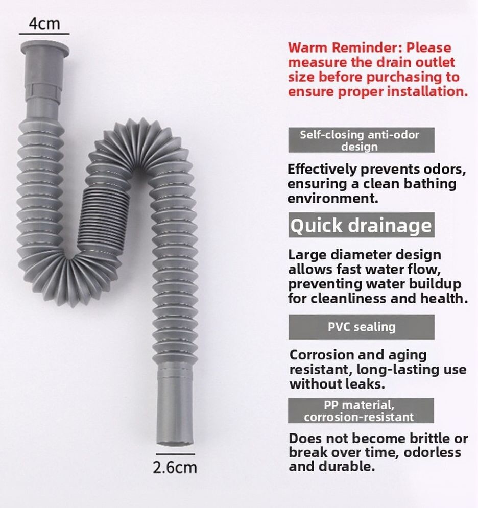 fLeXiBLe 12″ to 18″ Tube Pipe Sink Drain Water S-Trap Drain Hose Bathroom Grey