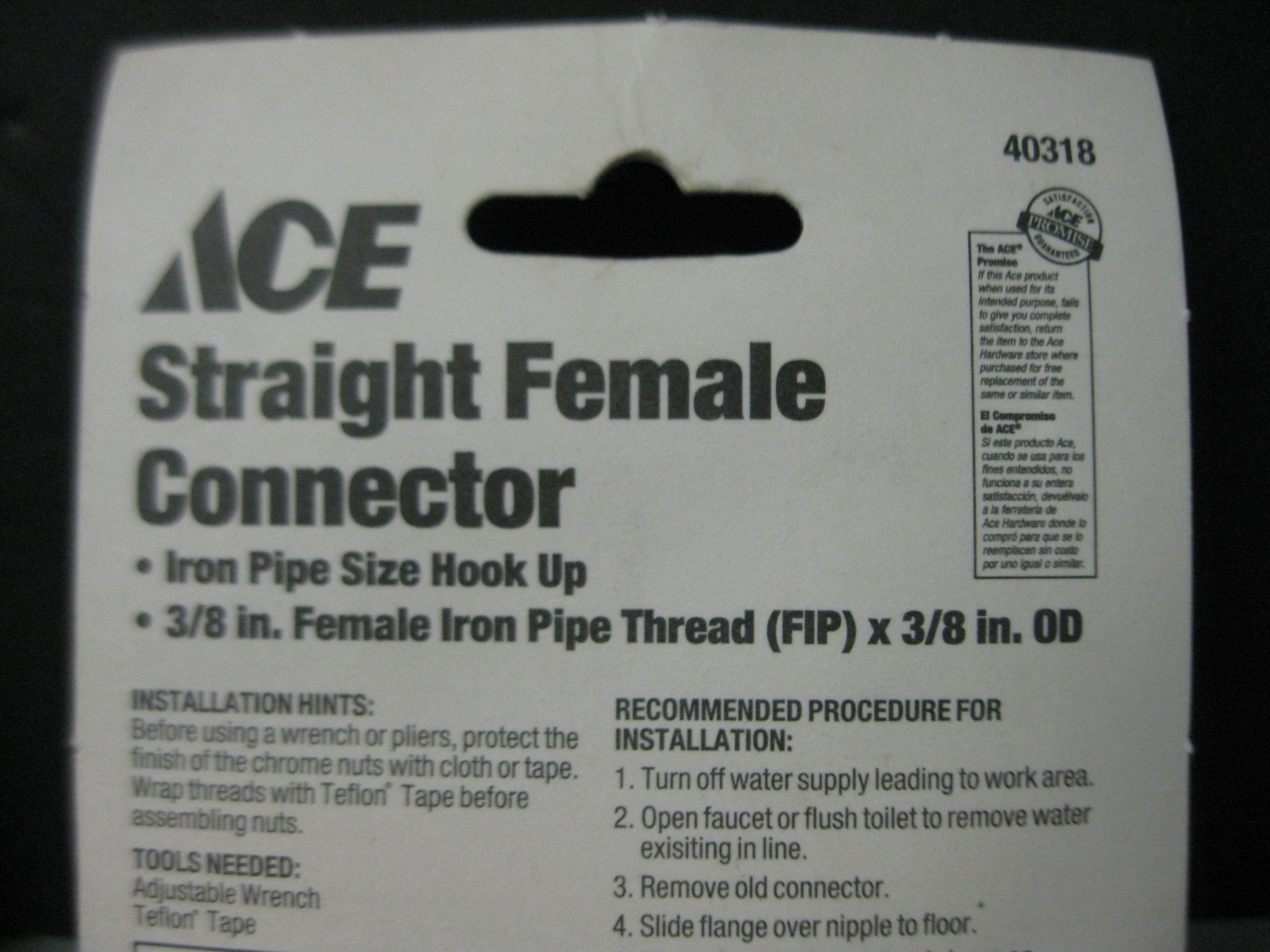 Ace Lot of 5 Straight Female Connector Iron Pipe Size Hook up 3/8 in OD 40318