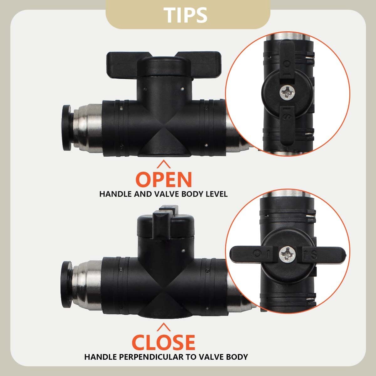 Water Fed Pole Control Valve Push Fit For 4mm~16mm Hoses Push Fit Tap Pneumatic