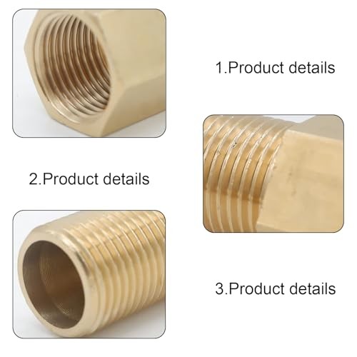 5PCS Extension Brass Pipe Fitting, 1/2″ Female to 1/2″ Male Pipe Hex Bushing